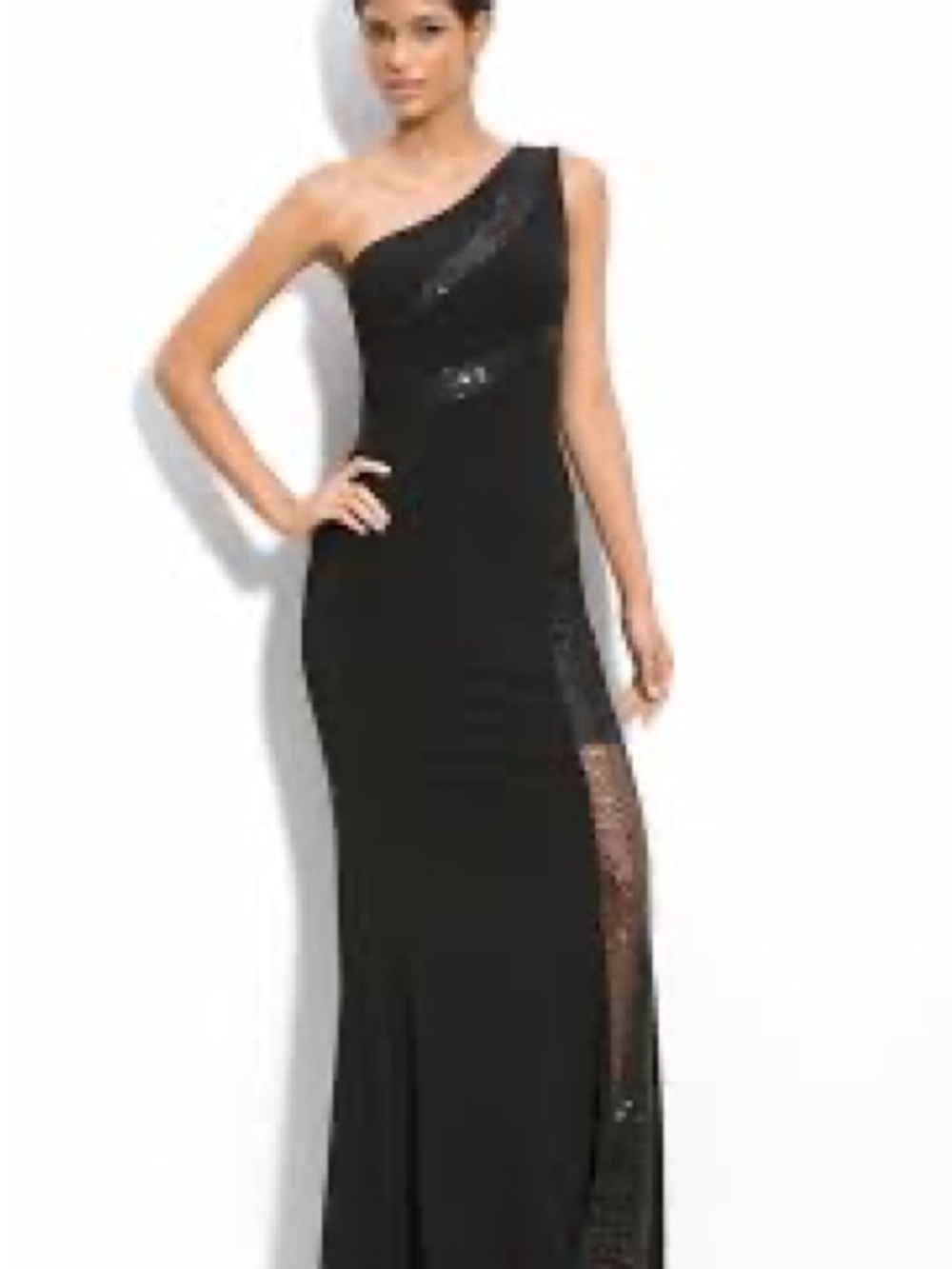 JS Collections Black One-Shoulder Sequin Evening Gown